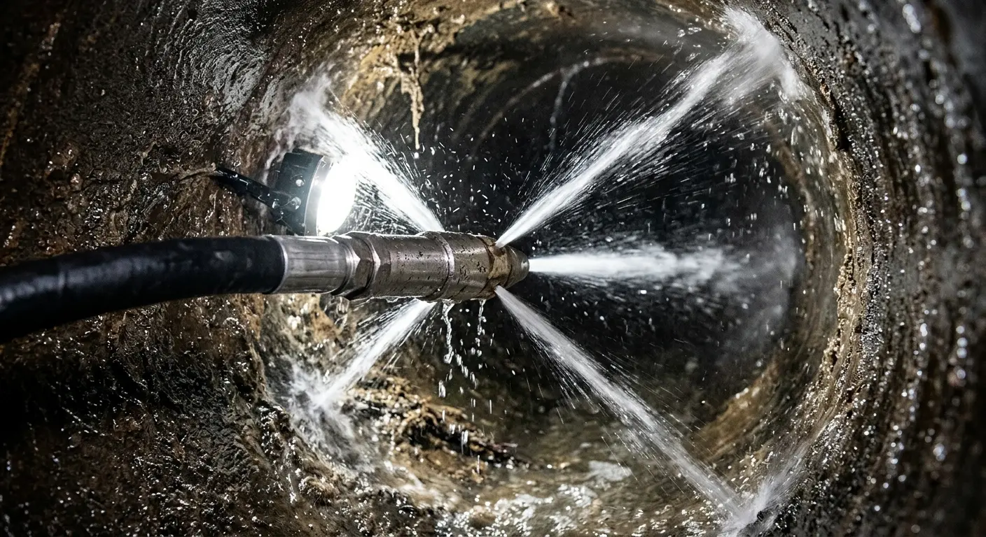 High-pressure hydro jetting nozzle cleaning sewer pipe for Storm Drain Cleaning in New Whiteland